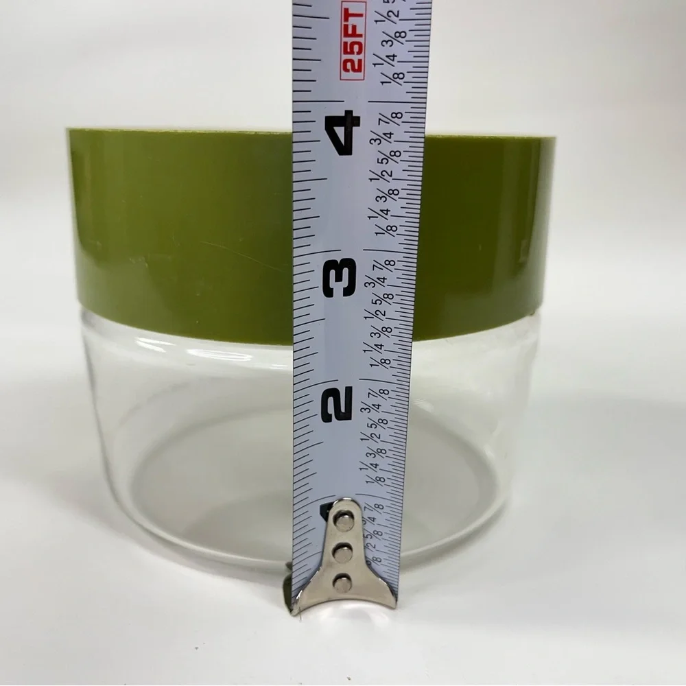 Vintage Pyrex 4x5” Glass Store'n See glass 0640 canister jar Avocado Green